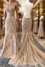Backless Mermaid Champagne Lace Prom Dress, Champagne Backless Mermaid Lace Prom Dresses