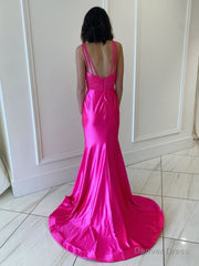 Backless Pink V Neck Long Prom Dress