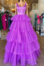 Backless Purple High Low Prom Dress, Open Back Purple High Low Prom Dresses