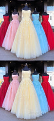 Backless Yellow Pink Blue Red Burgundy Lace Prom Dresses, Backless Lace Formal Evening Bridesmaid Dresses