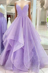 Ball Gown A-Line Prom Dresses Sparkle & Shine Dresses Formal Floor Length Sleeveless Sweetheart Tulle Backless With Pleats Ruffles