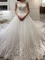 Ball Gowns Bateau Court Train Tulle Wedding Dresses With Appliques Lace