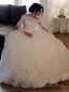 Ball Gowns Bateau Floor Length Lace Wedding Dresses