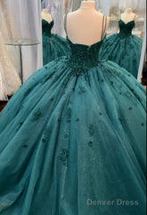 Ball Gown Beaded Green Quinceanera Dress Spaghetti Straps Graduation Dresses