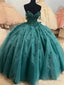 Ball Gowns Beaded Quinceanera Dress Spaghetti Straps Emerald Green Quince Dresses