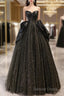 Ball Gown Black Sweetheart Neck Satin Tulle Long Prom Dresses