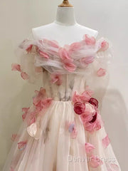 Ball Gown Champagne Floral Prom Dresses Long Party Dresses