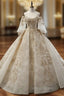 Ball Gowns Champagne Tulle Gold Lace Appliques Ruff Sleeve Wedding Dresses