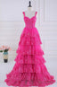 Ball Gowns Corset Layered Fuchsia Prom Dresses Sweetheart Sequin