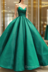 Ball Gown Dresses Satin V-Neck Spagetti Straps