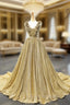Ball Gown Gold Sequins V-neck Appliques Prom Dresses With Train