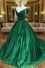 Ball Gown Green Satin Off the Shoulder Prom Dresses