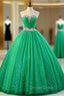 Ball Gown Green Tulle Sweetheart Crystal Quinceanera Dresses