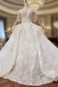 Ball Gowns Half Sleeves Lace Bridal Dress With Sequins, Princess Long Wedding Dresses