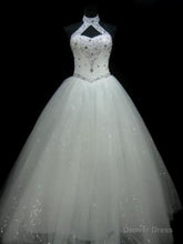 Ball-Gown Halter Beading Floor-Length Tulle Wedding Dress