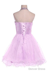 Ball Gown Halter Knee Length Satin Tulle Homecoming Dress With Beading