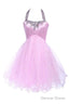 Ball Gowns Halter Knee Length Satin Tulle Homecoming Dresses With Beading