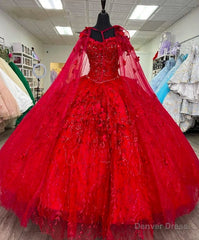 Ball Gown Lace Off-the-Shoulder Red Quinceanera Dress