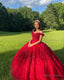 Ball Gowns Lace Off The Shoulder Red Quinceanera Dresses