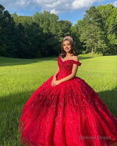 Ball Gown Lace Off-the-Shoulder Red Quinceanera Dress