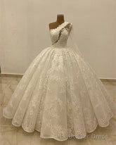 Ball Gown Lace Wedding Dress One Shoulder