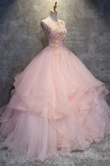 Ball Gown Long Prom Dresses Flowers Gorgeous Quinceanera Dresses With Flowers