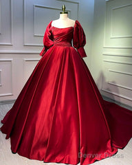 Ball Gown Long Sleeve Satin Dress
