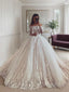 Ball Gowns Off The Shoulder Chapel Train Tulle Wedding Dresses With Appliques Lace