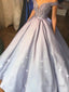 Ball Gowns Off The Shoulder Floor Length Satin Prom Dresses With Beading