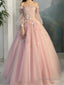 Ball Gowns Off The Shoulder Floor Length Tulle Prom Dresses With Flower