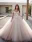 Ball Gowns Off The Shoulder Floor Length Tulle Wedding Dresses With Appliques Lace