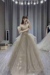 Ball Gown Off The Shoulder Long Prom Dress Tulle Evening Dress