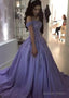 Ball Gowns Off The Shoulder Sleeveless Sweep Train Satin Prom Dresses With Appliqued Beading