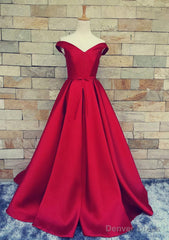 Ball Gown Off-The-Shoulder Sweep Train Satin Prom Dresses With Waistband