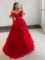 Ball Gowns Off The Shoulder Sweep Train Tulle Prom Dresses With Flower