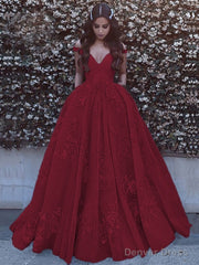 Ball Gown Off-the-Shoulder Sweep Train Tulle Prom Dresses With Pockets