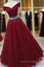 Ball Gown Off-the-Shoulder Tulle Long/Floor-Length Sparkling Prom Dresses With Beading