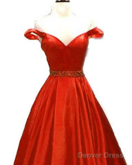 Ball Gown Orange Satin Prom Dresses Off Shoulder