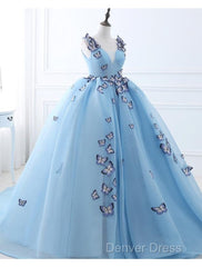 Ball Gown Prom Dresses Luxurious Dresses Engagement Court Train Sleeveless V Neck Tulle With Pleats Appliques 2