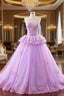 Ball Gowns Purple Tulle Lace Sweetheart Wedding Dresses