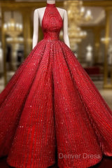 Ball Gown Red Prom Dressese Sequins Shinning Long Evening Dresses Gowns