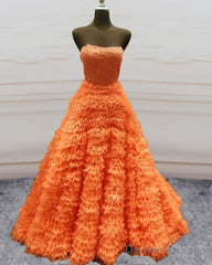 Ball Gown Ruffles Strapless Orange Dresses