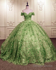 Ball Gown Sage Lace Overlay Dress