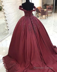 Ball Gown Satin Dress Off The Shoulder Lace Appliques