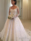 Ball Gowns Scoop Cathedral Train Lace Wedding Dresses With Ruffles