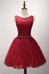 Ball Gown Scoop Neck Short Tulle Homecoming Dress With Beading