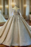 Ball Gowns Sequins Illusion V Neck Long Sleeve Beading Wedding Dresses