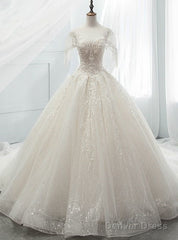 Ball Gown Sequins Tulle Sequins Backless With Beading Wedding Dress Prom Dresses