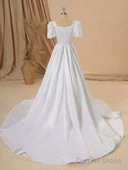 Ball Gown Short Sleeves Charmeuse Square Chapel Train Wedding Dress