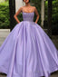 Ball Gowns Spaghetti Straps Floor Length Satin Prom Dresses With Appliques Lace